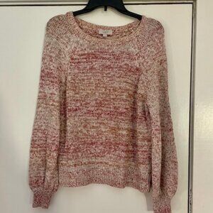 Loft Outlet Chucky Knit Crewneck Sweater (Medium) Dusty Rose and Cream Colored